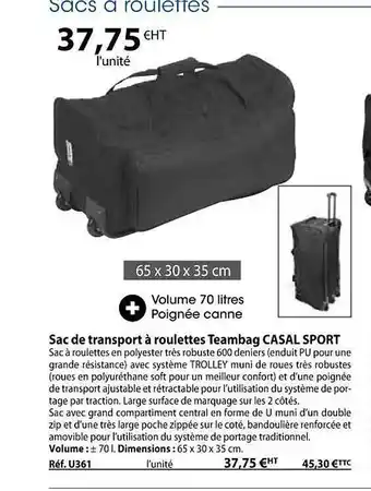Casal Sport Sac de transport à roulettes teambag casal sport offre