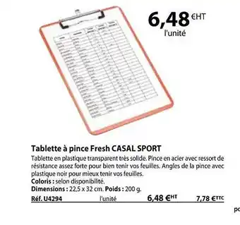 Casal Sport Tablette à pince fresh casal sport offre