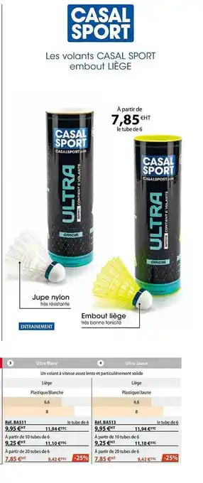 Casal Sport Les volants casal sport embout liège offre