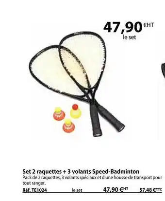 Casal Sport Set 2 raquettes + 3 volants speed-badminton offre