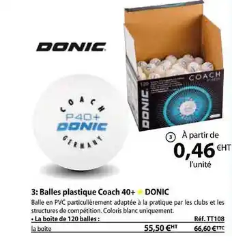 Casal Sport Balles plastique coach 40+ donic offre