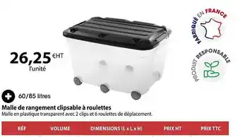 Casal Sport Malle de rangement clipsable à roulettes offre