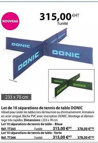 Casal Sport Lot de 10 séparations de tennis de table donic offre
