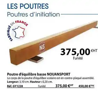 Casal Sport Poutre d'équilibre basse nouansport offre