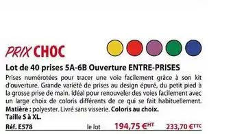 Casal Sport Lot de 40 prises 5a-6b ouverture entre-prises offre
