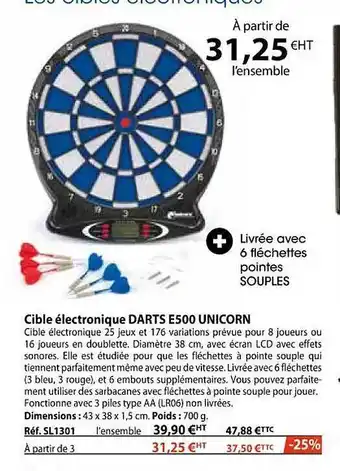 Cible électronique darts e500 unicorn