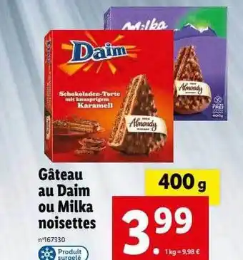 Lidl Gâteau au daim ou milka noisettes offre