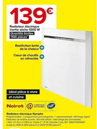 Castorama Radiateur électrique nymphe noirot offre