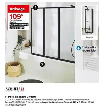Castorama Pare-baignoire 3 volets schultes offre