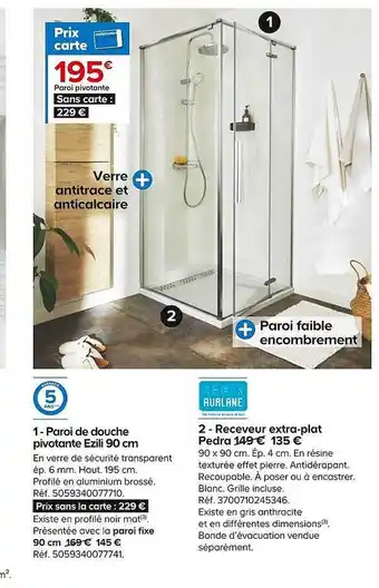 Castorama Paroir de douche pivotante ezili 90 cm, receveur extra-plat pedra offre