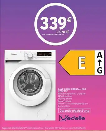 Lave linge frontal 8 kg vedette
