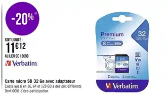 Casino Supermarchés Carte Micro SD 32 Go Avec Adaptateur offre