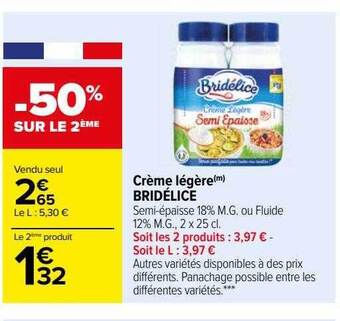 Carrefour Crème légère bridélice offre