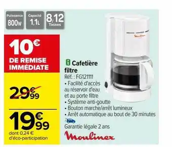 Carrefour Cafetière filtre moulinex offre