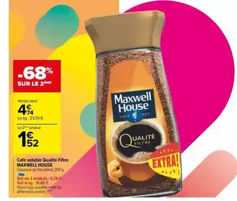 Carrefour Café soluble qualité filtre maxwell house offre