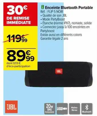 Carrefour Enceinte bluetooth portable jbl offre