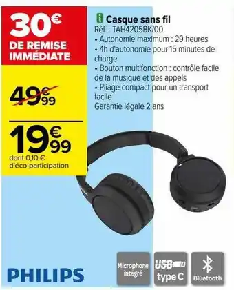 Carrefour Casque sans fil philips offre