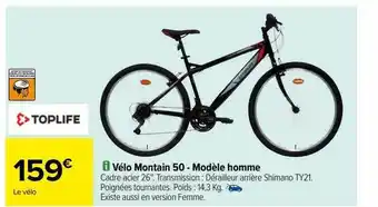 Carrefour Vélo montain 50 - modèle homme toplife offre