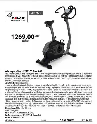 Casal Sport Vélo ergomètre - kettler tour 800 offre