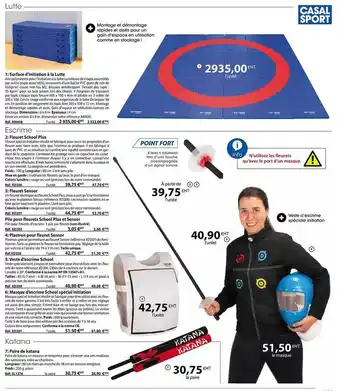 Surface d'initiation Ă la lutte, fleuret school plus, fleuret sensor, plastron pour fleuret sensor, veste d'escrime school, m