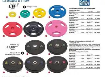 Casal Sport Disques en caoutchouc pro alésage 51 mm, disque olympique bumper casal sport alésage 51 mm offre