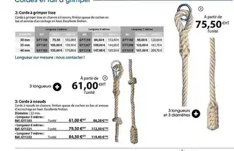 Corde à grimper lisse, corde à nœuds