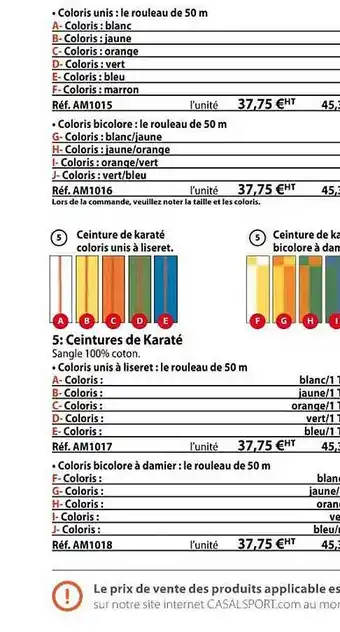 Casal Sport Ceintures de karaté offre