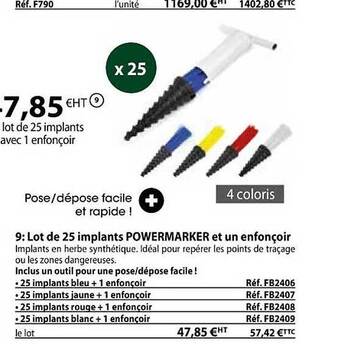 Casal Sport Lot de 25 implants powermarker et un enfonçoir offre