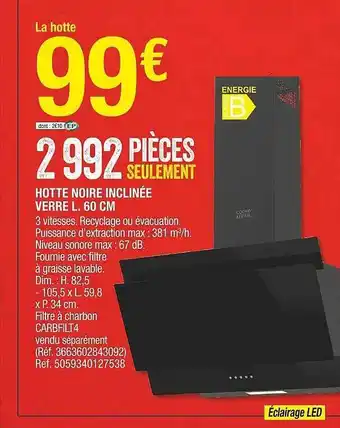 Brico Dépôt Hotte noire inclinée verre l. 60 cm offre