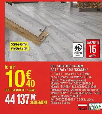 Brico Dépôt Sol stratifié 8+2 mm ac4 offre