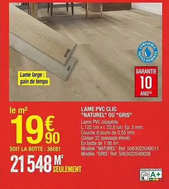 Brico Dépôt Lame pvc clic offre