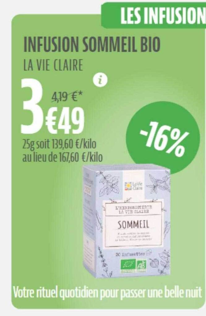 Promo Infusion sommeil bio la vie claire chez La Vie Claire
