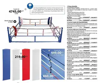 Casal Sport Ring rabattable, lot de 4 angles de ring montana, lot de cordes pour ring de boxe, lot de couvre-cordes pour ring de boxe, en offre