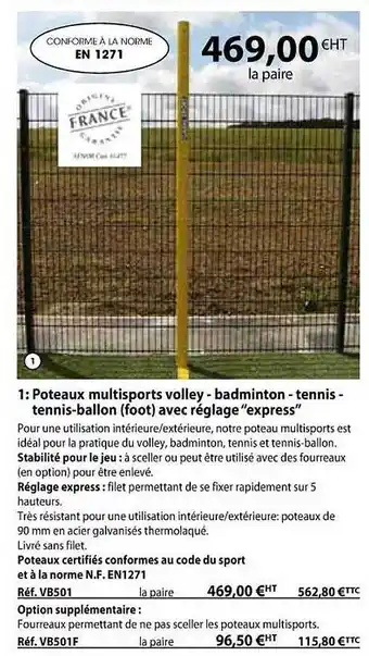Casal Sport Poteaux multisports volley - badminton - tennis - tennis-ballon (foot) avec réglage offre