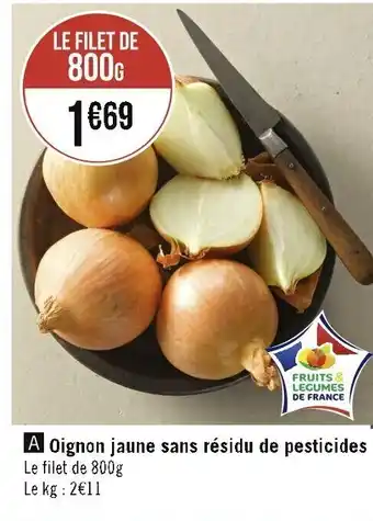 Oignon jaune sans résidu de pesticides