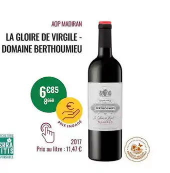 Nicolas Aop madiran la gloire de virgile - domaine berthoumieu 2017 offre