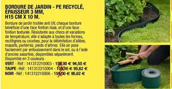 Outiror Bordure de jardin - pe recyclé épaisseur 3 mm h15 cm x 10 m offre