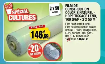 Outiror Film de construction coloris naturel - hdpe tissage leno, 100 g-m² - 2 x 50 m offre