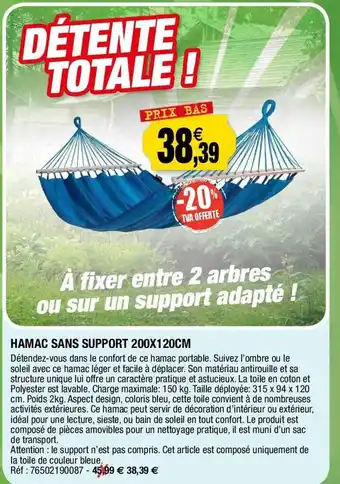 Outiror Hamac sans support 200 x 120 cm offre