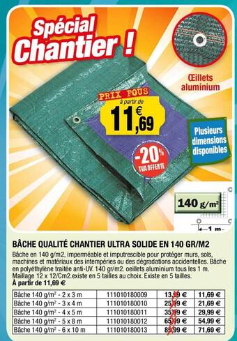 BĂąche qualitĂ© chantier ultra solide en 140 gr-mÂČ