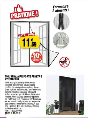 Outiror Moustiquaire porte fenêtre 220 x 100 cm offre