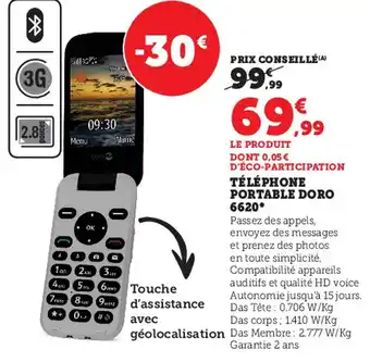 Super U Téléphone Portable Doro 6620 offre