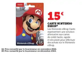 Super U Carte Nintendo Eshop offre