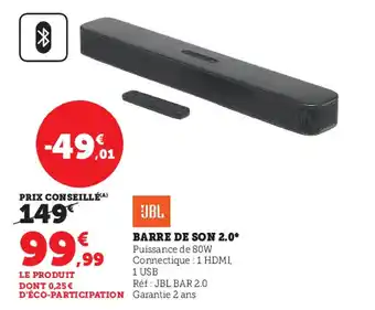 Super U Barre de Son 2.0 offre