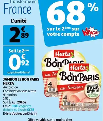Auchan Jambon Le Bon Paris Herta offre