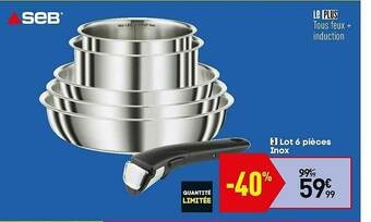 Conforama Lot 6 Pièces Inox Seb offre