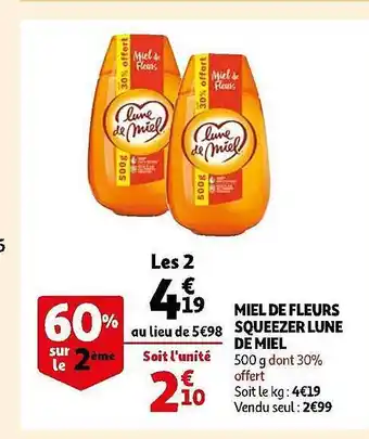 Auchan Miel de fleurs squeezer lune de miel offre