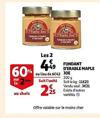 Auchan Fondant d'érable maple joe offre