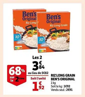 Auchan Riz long grain ben's original offre