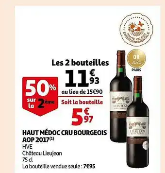 Auchan Haut médoc cru bourgeois aop 2017 hve château lieujean offre
